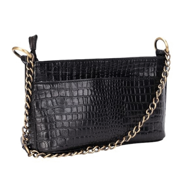 Genuine Leather Bag with Metal Chain Strap