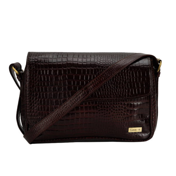 TANN IN Women’s Handcrafted Textured Genuine Leather Black Shoulder Bag – Elegant Crossbody Purse for Office, Casual & Party Use