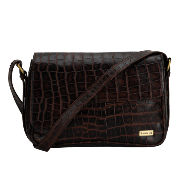 TANN IN Women’s Handcrafted Textured Genuine Leather Black Shoulder Bag – Elegant Crossbody Purse for Office, Casual & Party Use