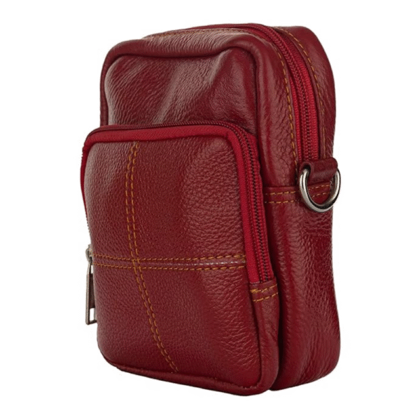 Red Leather Leather Sling bag CAM 7 x 8 inch