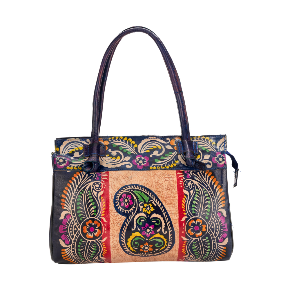 TANN IN Shantiniketan Pure Leather Ethnic Batik Printed Shoulder Bag for Women | Handcrafted Indian Design