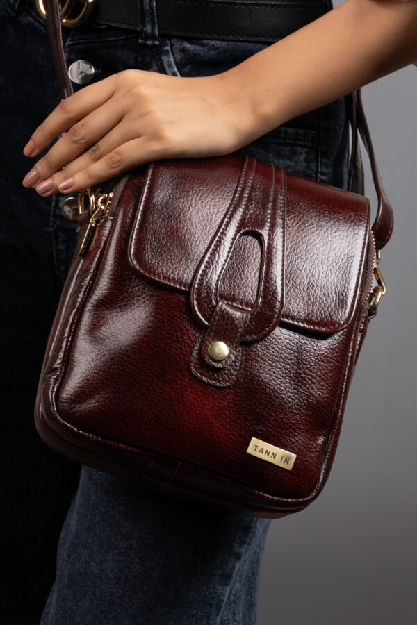 TANN IN Pure Leather Handcrafted Brown Messenger Sling Bag for Women