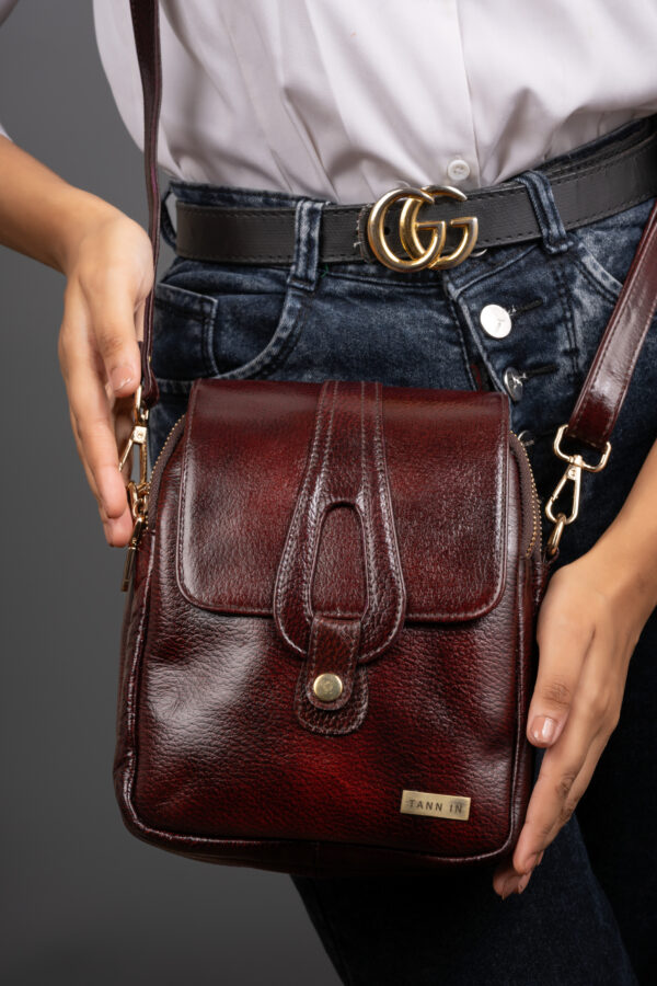 TANN IN Pure Leather Handcrafted Brown Messenger Sling Bag for Women