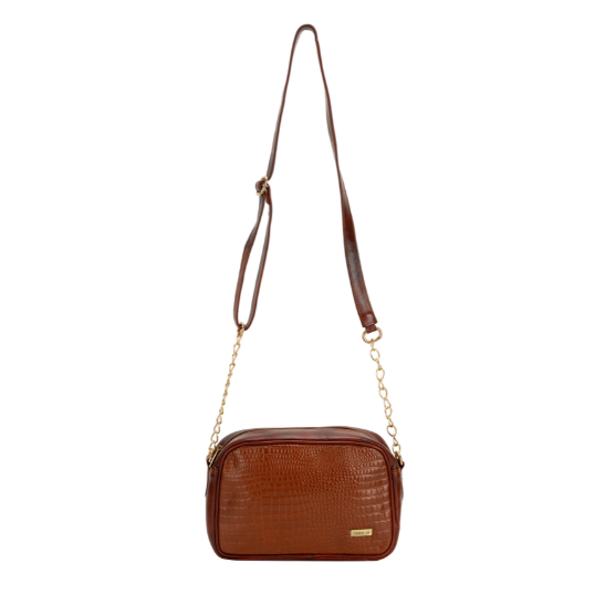 TANN IN Textured Leather Handcrafted Brown Sling Bag for Women – Stylish Shoulder & Crossbody Purse