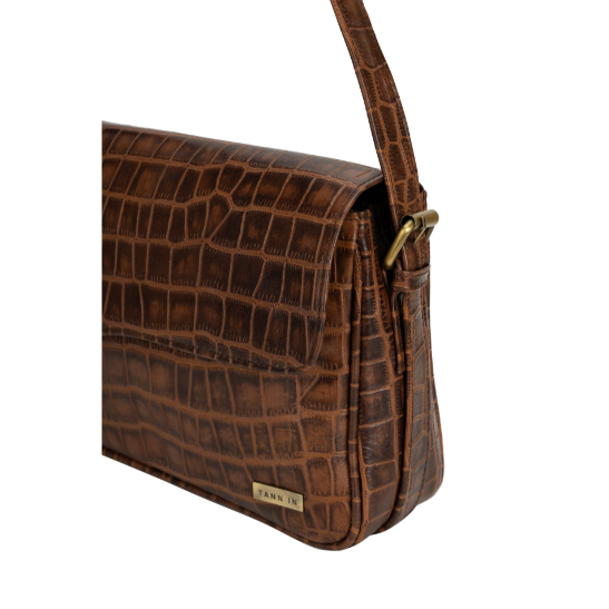 TANN IN Women’s Handcrafted Textured Genuine Leather Black Shoulder Bag – Elegant Crossbody Purse for Office, Casual & Party Use