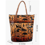 TANN IN Jungle Forest Design Ethnic Hand Embossed Shantiniketan Leather Indian Bag (Brown)