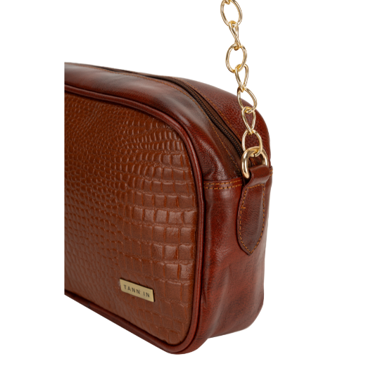 TANN IN Textured Leather Handcrafted Brown Sling Bag for Women – Stylish Shoulder & Crossbody Purse