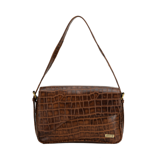 TANN IN Women’s Handcrafted Textured Genuine Leather Black Shoulder Bag – Elegant Crossbody Purse for Office, Casual & Party Use