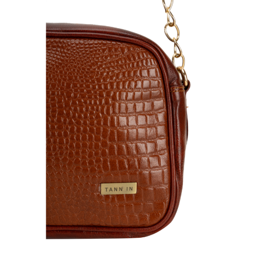TANN IN Textured Leather Handcrafted Brown Sling Bag for Women – Stylish Shoulder & Crossbody Purse